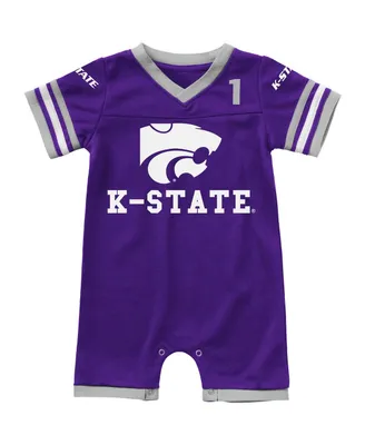 Newborn and Infant Boys and Girls Colosseum Purple Kansas State Wildcats Bumpo Football Logo Romper