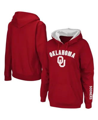 Women's Crimson Oklahoma Sooners Arch and Logo 1 Pullover Hoodie