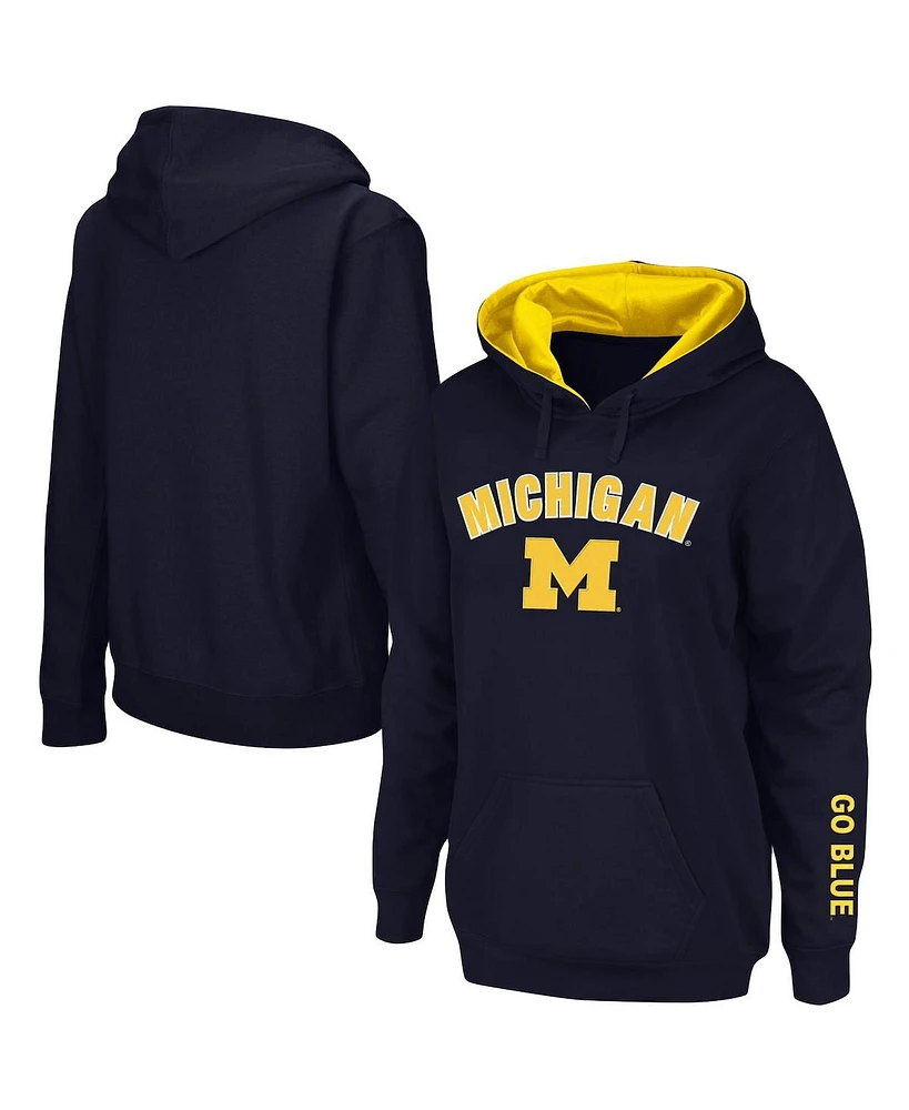 Women's Navy Michigan Wolverines Arch and Logo 1 Pullover Hoodie