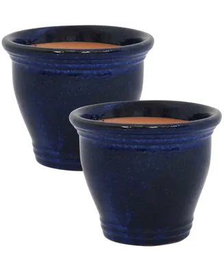 Sunnydaze Decor 11 in Studio Glazed Ceramic Planter - Imperial Blue - Set of 2