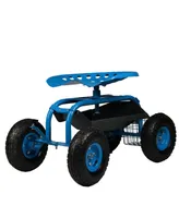 Sunnydaze Decor Steel Rolling Garden Cart with Swivel Steering/Basket