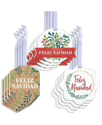 Feliz Navidad - Assorted Hanging Spanish Christmas Favor Gift Tag Toppers 12 Ct - Assorted Pre