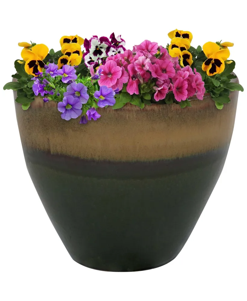 Sunnydaze Decor 13 in Resort High-Fired Glaze Ceramic Planter - Forest Lake Green