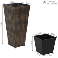 Tall Square Polyrattan Indoor/Outdoor Planter - -Inches Tall - Set of 2