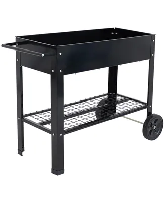 Sunnydaze Decor 43 in Galvanized Steel Mobile Raised Garden Bed Cart - Black