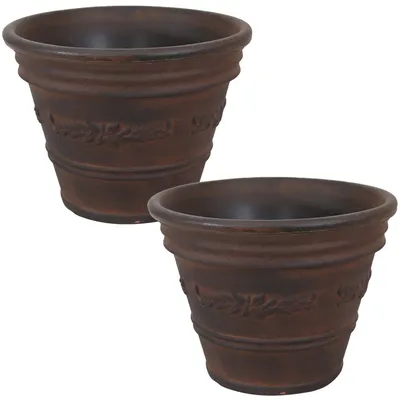 Sunnydaze Decor 13 in Laurel Dual-Wall Polyresin Planter - Rust