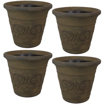 Arabella 19.5" Double-Walled Polyresin Outdoor Planter - Fade-Resistant Beige Finish - Set of 4