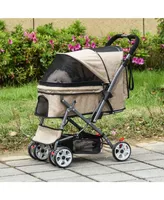 PawHut Small Travel Pet Stroller Easy Fold Jogger Pushchair Wheel Canopy