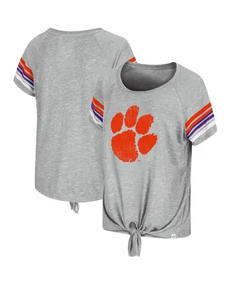 Women's Colosseum Heathered Gray Clemson Tigers Boo You Knotted Raglan T-Shirt
