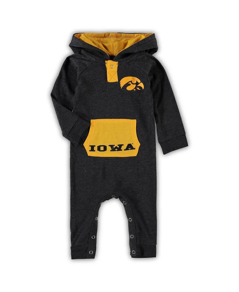 Newborn and Infant Boys Girls Colosseum Black Iowa Hawkeyes Henry Pocketed Hoodie Romper