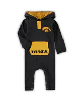 Newborn and Infant Boys and Girls Colosseum Black Iowa Hawkeyes Henry Pocketed Hoodie Romper