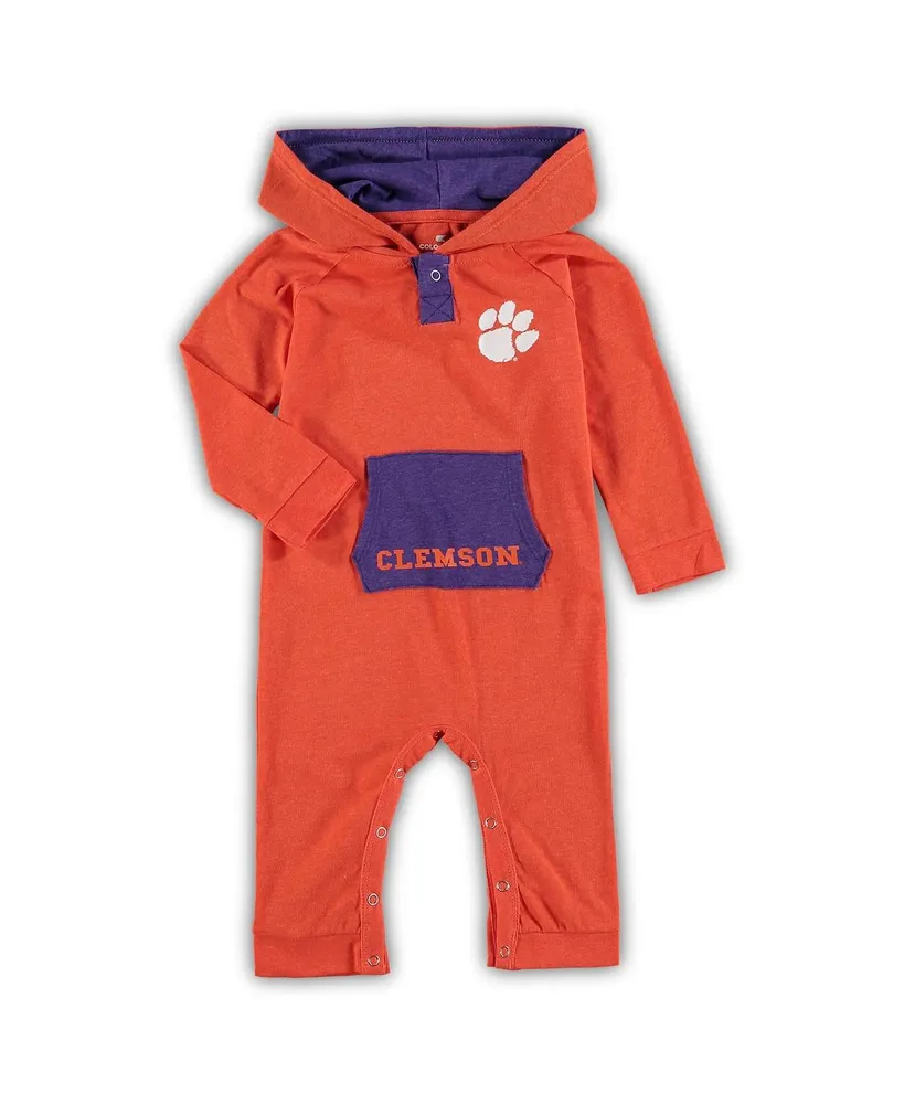 Newborn and Infant Boys Girls Colosseum Orange Clemson Tigers Henry Pocketed Hoodie Romper