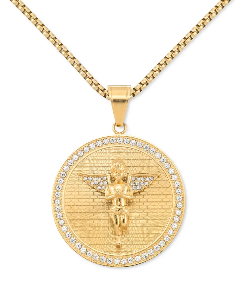 Legacy for Men by Simone I. Smith Crystal Angel Disc 24 Pendant Necklace  in Gold-Tone Ion-Plated Stainless Steel - Gold