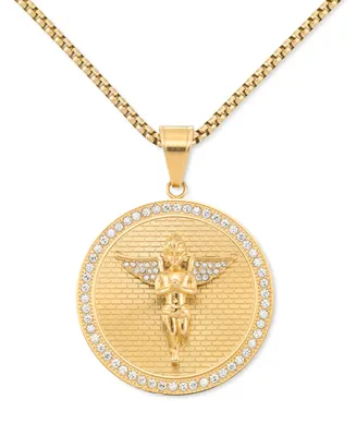 Legacy for Men by Simone I. Smith Crystal Angel Disc 24" Pendant Necklace in Gold-Tone Ion-Plated Stainless Steel - Gold