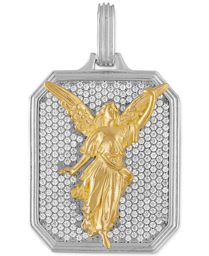 Esquire Men's Jewelry Cubic Zirconia Angel Amulet Pendant in Sterling Silver and 14k Gold-Plated Silver, Created for Macy's