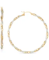 Two-Tone Twisted Hoop Earrings (45mm) 14k Yellow and White Gold- Plated Sterling Silver (Also Silver)