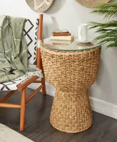Rosemary Lane Handmade Woven Accent Table with Glass Top, 20" x 20" x 24"