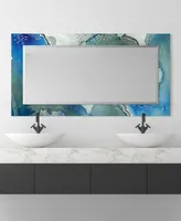 Empire Art Direct 'Subtle Blues' Rectangular On Free Floating Printed Tempered Art Glass Beveled Mirror