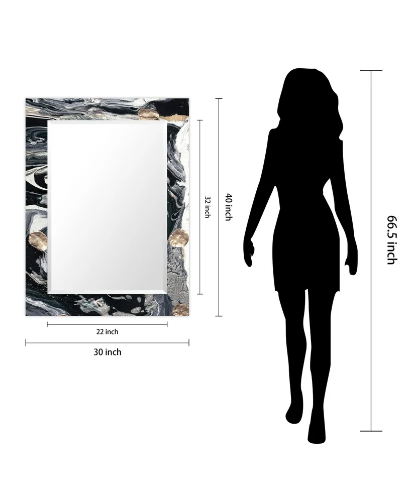 Empire Art Direct 'Ebony' Rectangular On Free Floating Printed Tempered Art Glass Beveled Mirror, 40" x 30" - Black, Gold