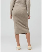 Ripe Maternity Dani Knit Midi Skirt with Split Latte