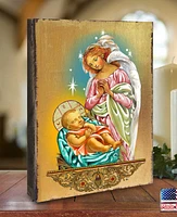 Designocracy Icon Blessing Angel with Child Wall Art on Wood 8"