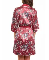 iCollection Women's Jenna Contrast Satin Floral Robe with Self Tie Sash, 1 Piece