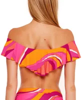 Trina Turk Women's Vivid Vista Printed Ruffled Bandeau Bikini Top, Created for Macy's