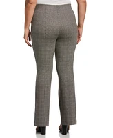 Ella Rafaella Plus Size Button Detail Plaid Bootcut Pants