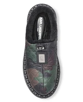 Karl Lagerfeld Men's Faux Fur Lined Quilted Toggle Slip On with Front Logo Plaque Slippers