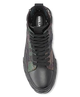 Karl Lagerfeld Men's Quilted Camo Double Back Zip High Top with Head Patch Sneaker