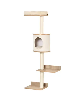 4-Level Wall Mounted Cat Tree Activity Center w/ Bed Scratching Posts