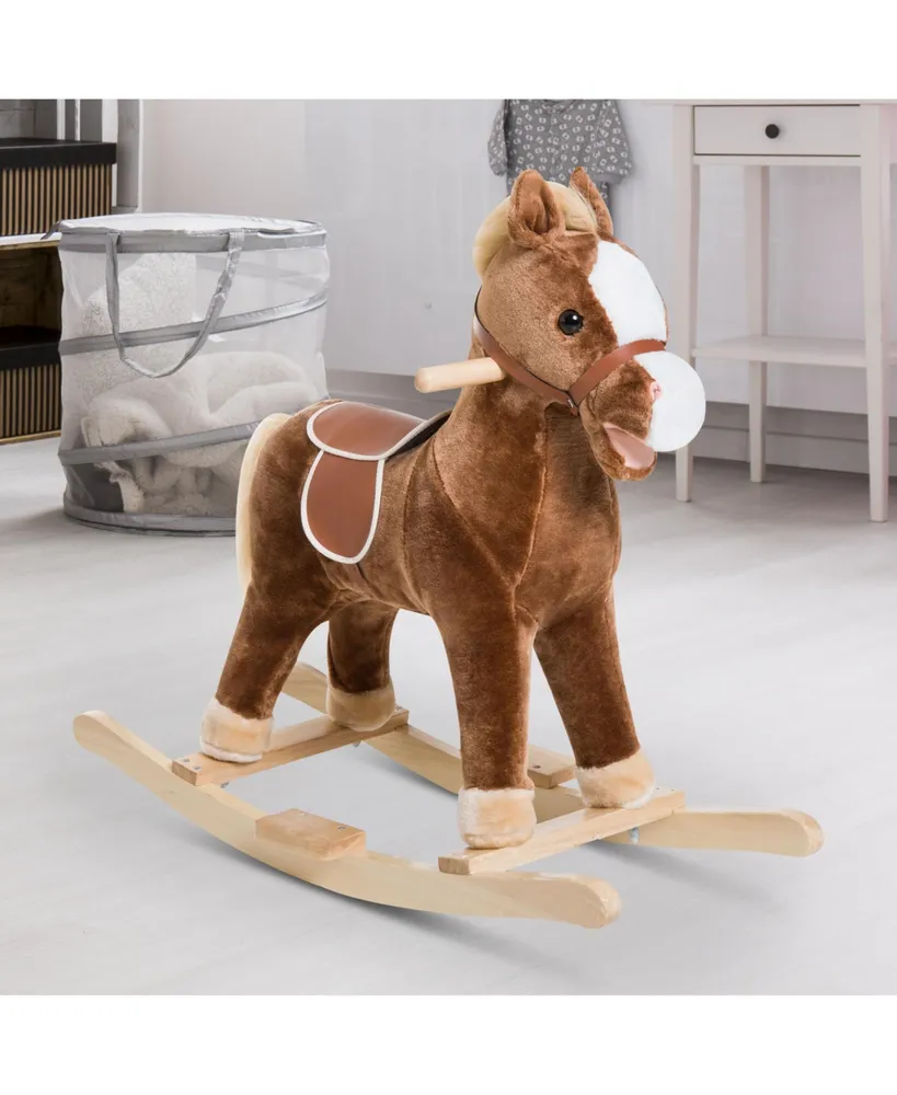 Qaba Kids Rocking Plush Horse Ride on Animal Rocker w/ Sound, Brown