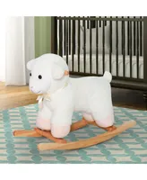 Qaba Kids Sheep Lamb Rocking Horse Stuffed Ride On Rocker Wooden Plush