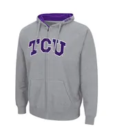 Men's Colosseum Heathered Gray Tcu Horned Frogs Arch and Logo 3.0 Full-Zip Hoodie