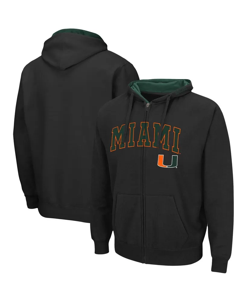 Men's Colosseum Black Miami Hurricanes Arch and Logo 3.0 Full-Zip Hoodie