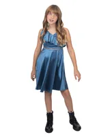 Emerald Sundae Big Girls Ruffle Satin Rhinestone Waist Dress