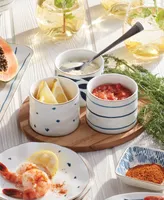 Lenox Blue Bay Set/3 Round Snack Bowls with Wood Tray