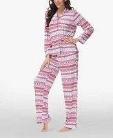 Beautyrest Women's Printed Long Sleeve Notch-Collar Pajama Set, 2 Piece