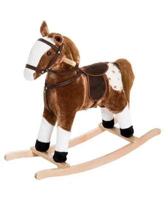 Qaba Kids Plush Rocking Horse Ride-on Pony w/ Realistic Sound, Brown