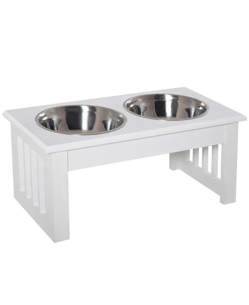 PawHut Modern Elevated Pet Food Bowl Feeder Dishes, Set of 2 White