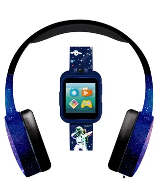 Playzoom Kids Spaceman Print Blue Silicone Strap Smart Watch with Headphone 42mm Set, 2 Piece