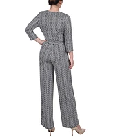 Ny Collection Petite Short 3/4 Sleeve Belted Wide Leg Jumpsuit