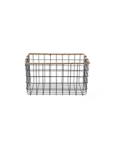 Baum Rectangular Grid Black Wire Baskets with Jute Rim and Fold Down Ear Handles, Set of 3