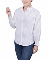 Ny Collection Petite Cinch Sleeve Button Front Blouse