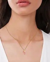 Lab-grown White Sapphire (5/8 ct. t.w.) & Enamel Candy Cane & Bezel Drop Pendant Necklace in 14k Gold-Plated Sterling Silver, 16" + 2" extender