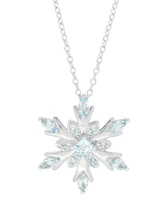 Blue Topaz (3/4 ct. t.w.) & Cubic Zirconia Snowflake 18" Pendant Necklace in Sterling Silver