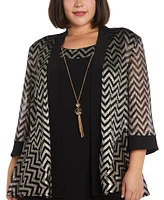 R & M Richards Plus Metallic Chevron Jacket Necklace Dress