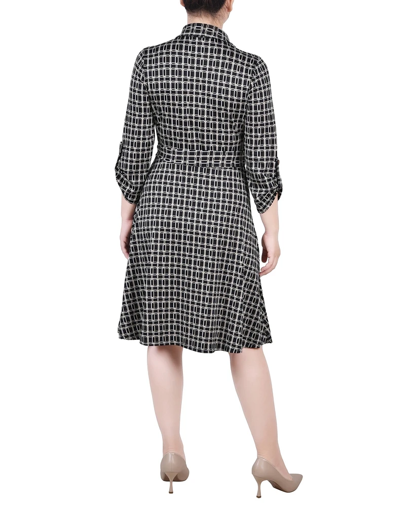 Ny Collection Petite 3/4 Sleeve Roll Tab Shirtdress