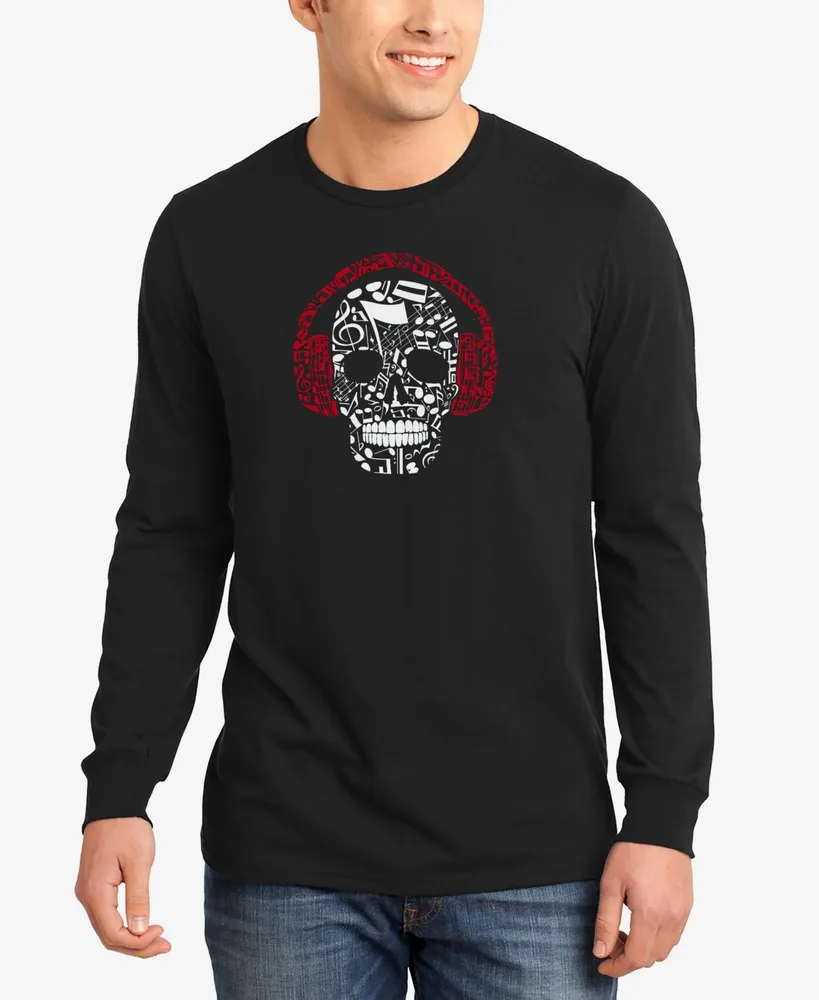 La Pop Art Men's Music Notes Skull Word Long Sleeves T-shirt