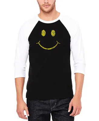 La Pop Art Men's Raglan Baseball 3/4 Sleeve Be Happy Smiley Face Word T-shirt